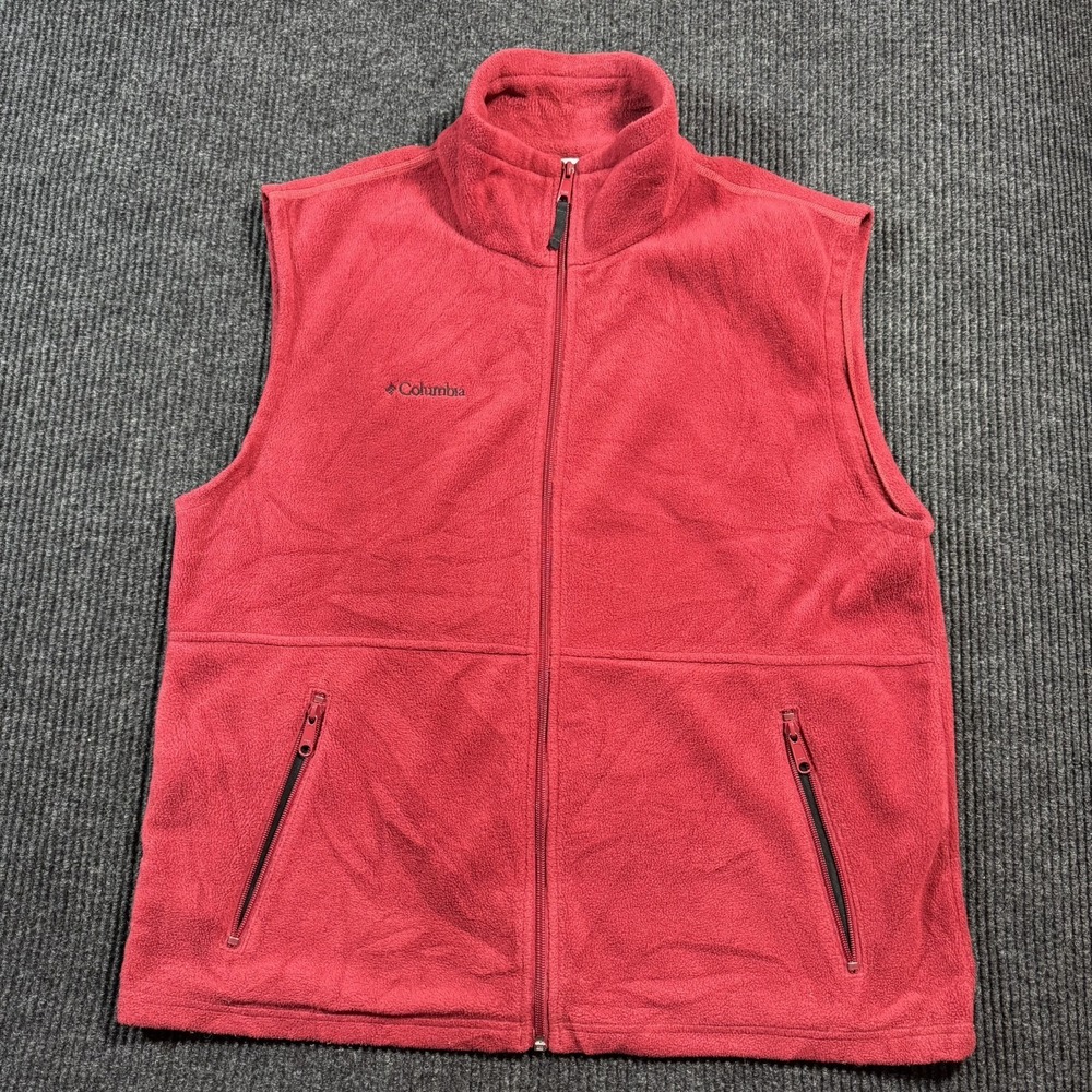 Columbia Vest Men's Red Logo Fleece Full Zip Up Mock Neck Large